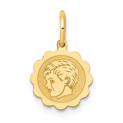 14k Boy Head on .009 Gauge Engravable Scalloped Disc Charm