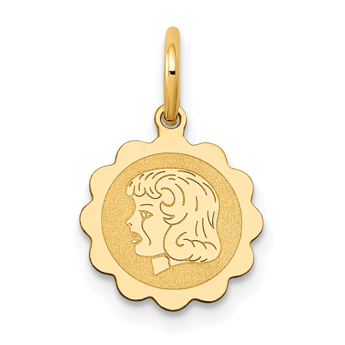 14k Girl Head on .009 Gauge Engravable Scalloped Disc Charm Main image