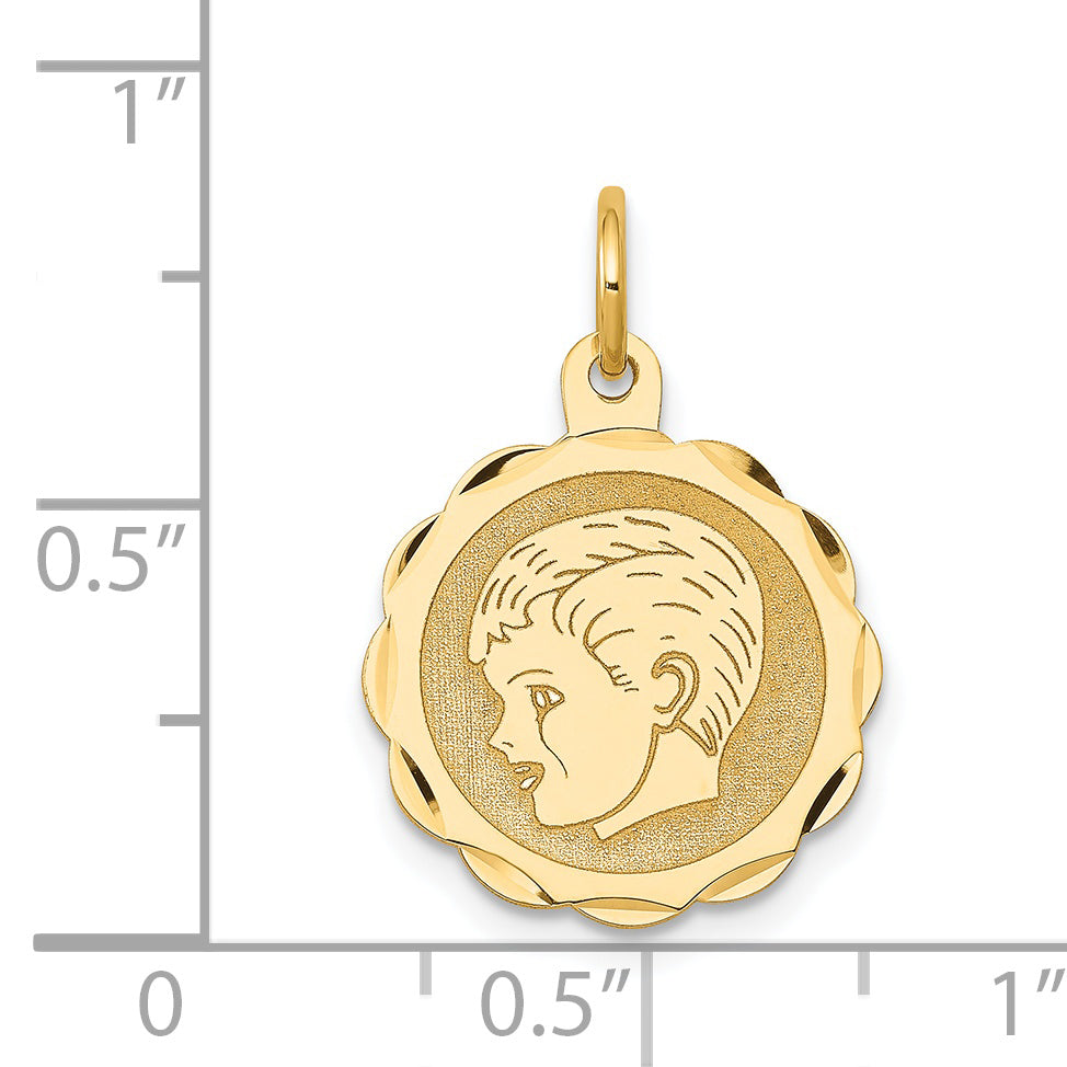 14k Boy Head on .013 Gauge Engravable Scalloped Disc Charm
