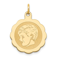 14k Boy Head on .013 Gauge Engravable Scalloped Disc Charm