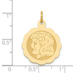 14k Girl Head on .013 Gauge Engravable Scalloped Disc Charm