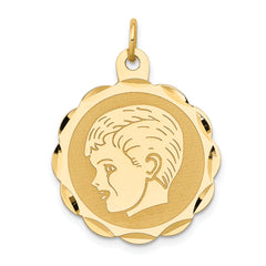 14k Boy Head on .011 Gauge Engravable Scalloped Disc Charm