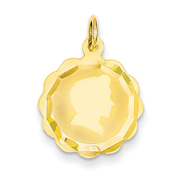 14K Boy Head on .011 Gauge Engravable Scalloped Disc Charm Main image
