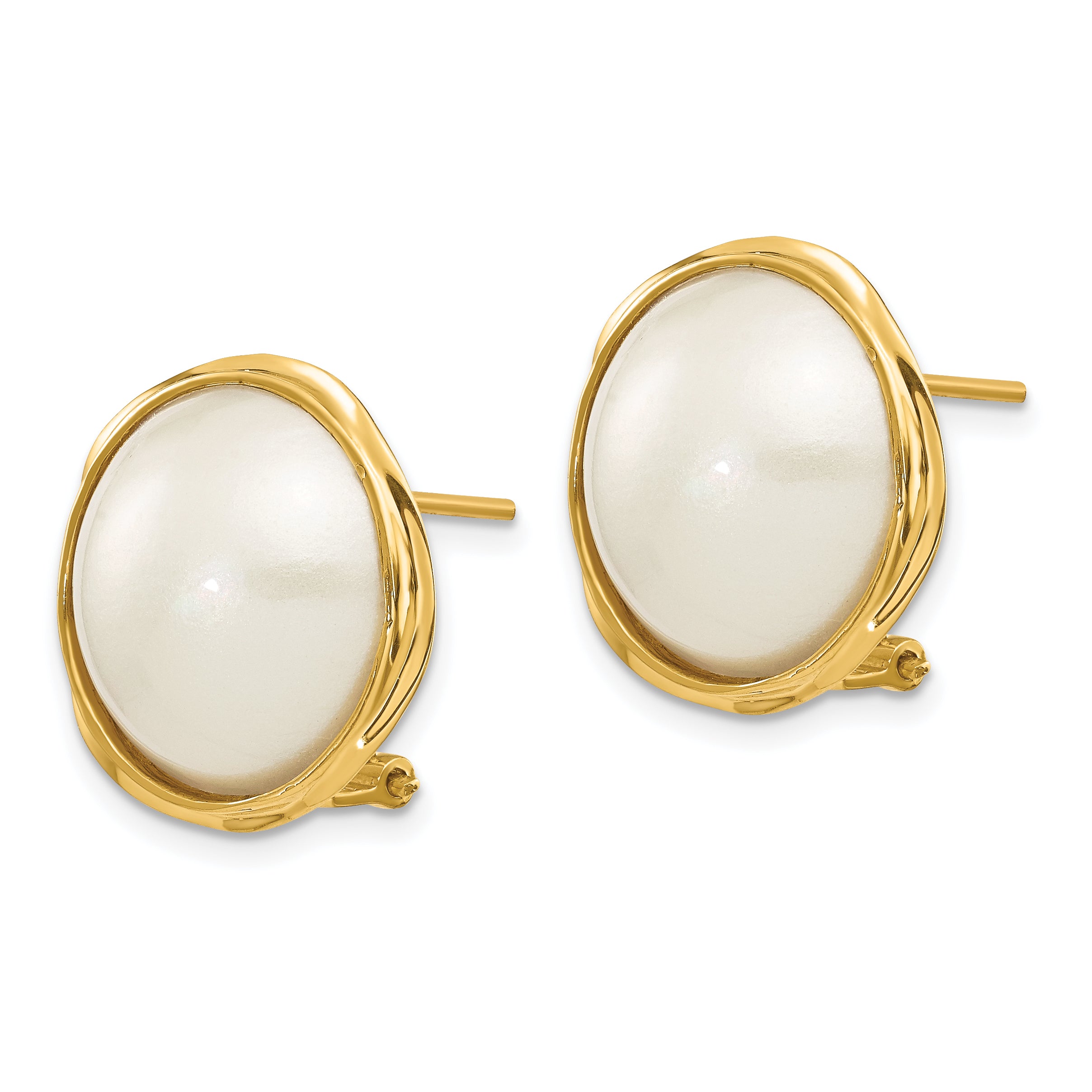 14k 14-15mm White Freshwater Cultured Mabe Pearl Omega Back Earrings Secondary image