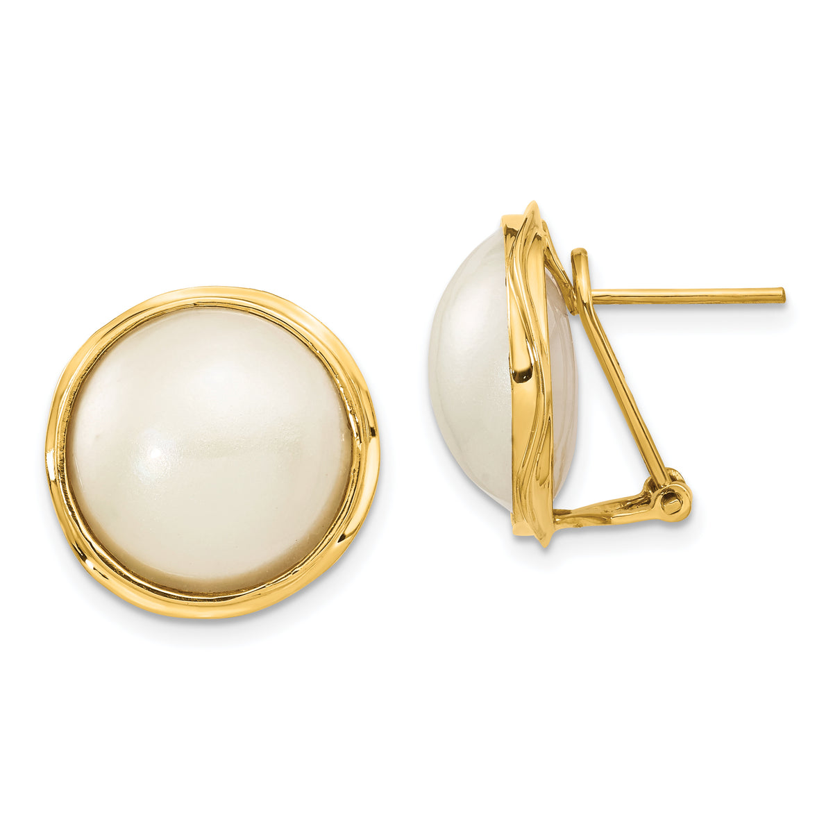 14k 14-15mm White Freshwater Cultured Mabe Pearl Omega Back Earrings