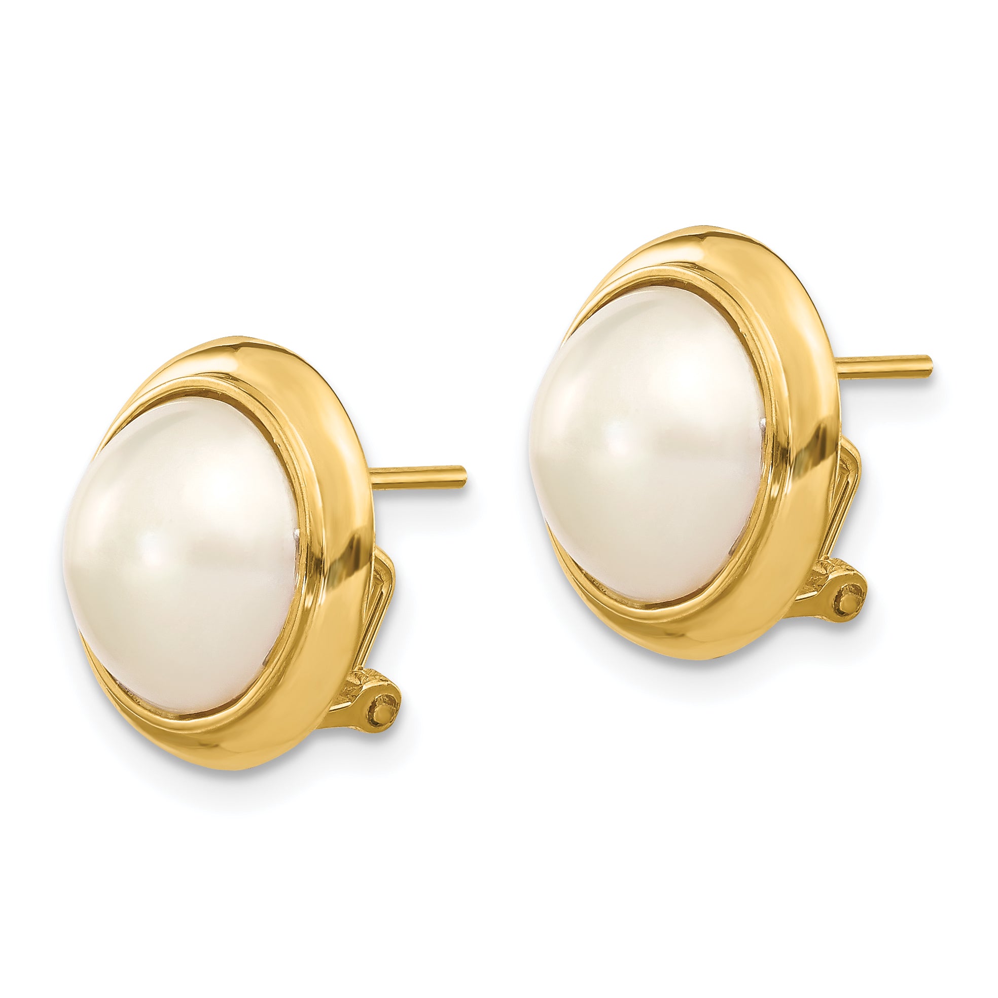 14k 10-11mm White Freshwater Cultured Mabe Pearl Omega Back Earrings Secondary image