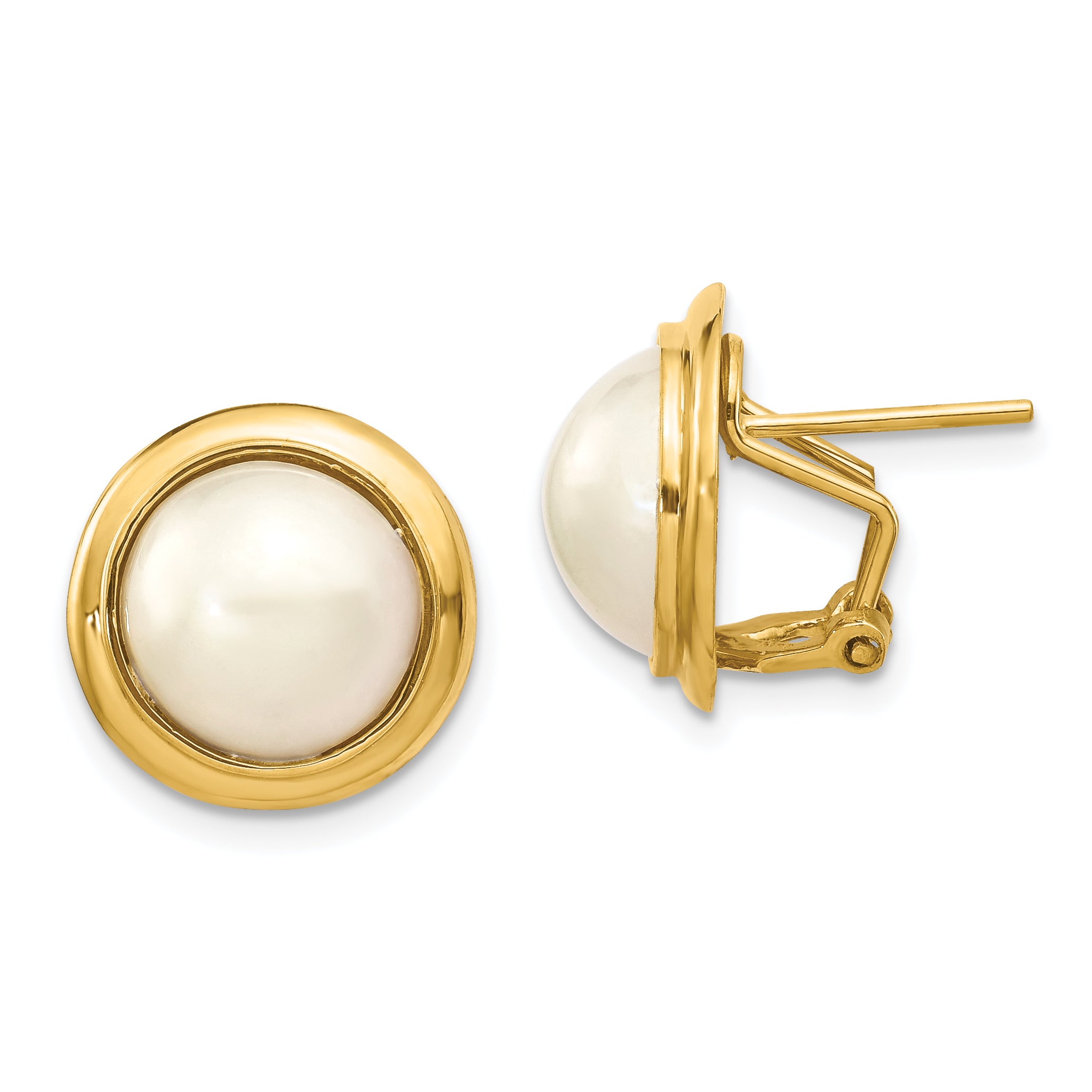14k 10-11mm White Freshwater Cultured Mabe Pearl Omega Back Earrings Main image