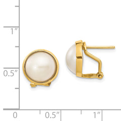 14k 10-11mm White Freshwater Cultured Mabe Pearl Omega Back Earrings