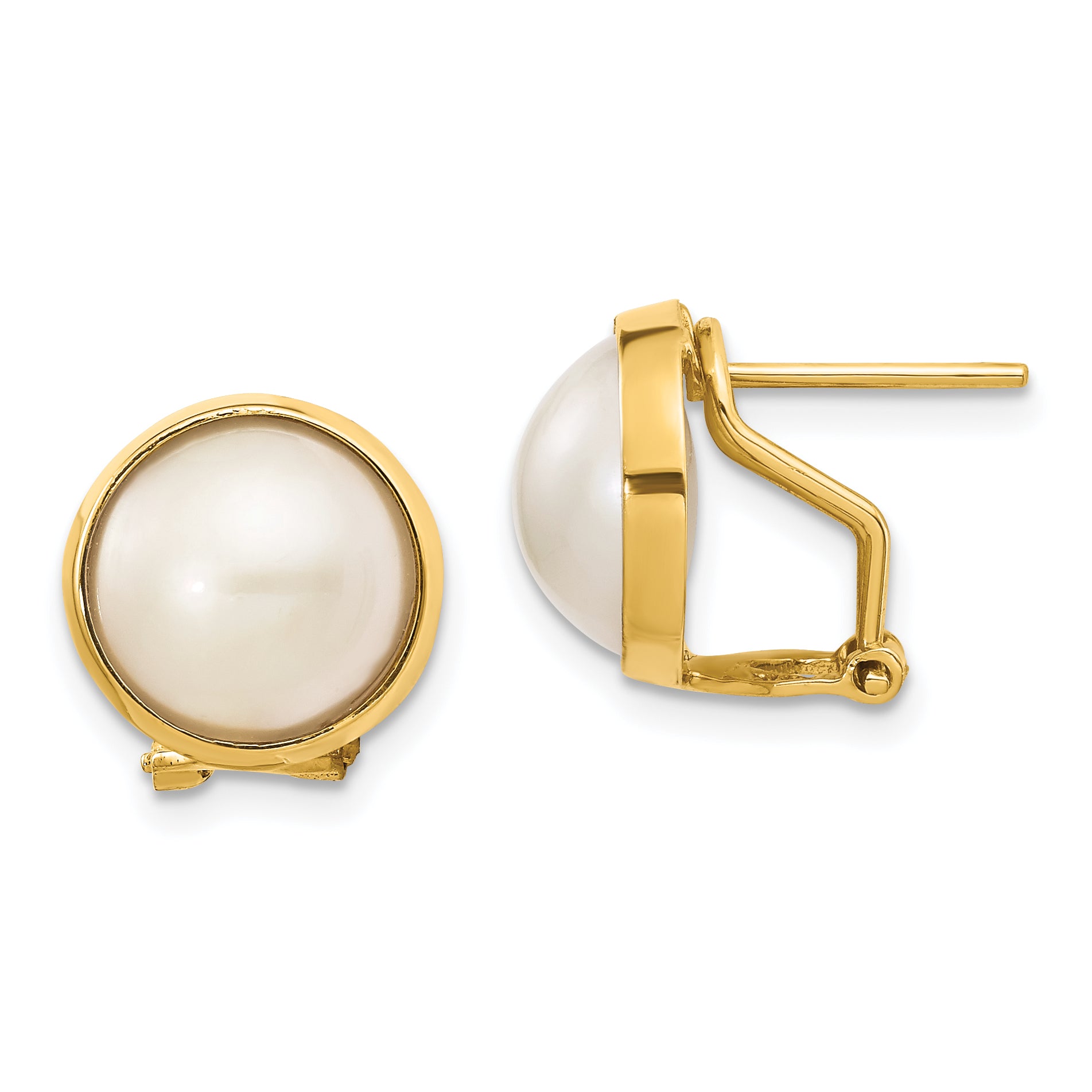 14k 10-11mm White Freshwater Cultured Mabe Pearl Omega Back Earrings Main image