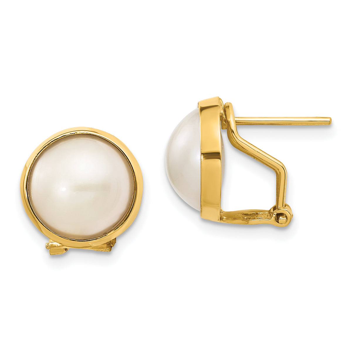 14k 10-11mm White Freshwater Cultured Mabe Pearl Omega Back Earrings