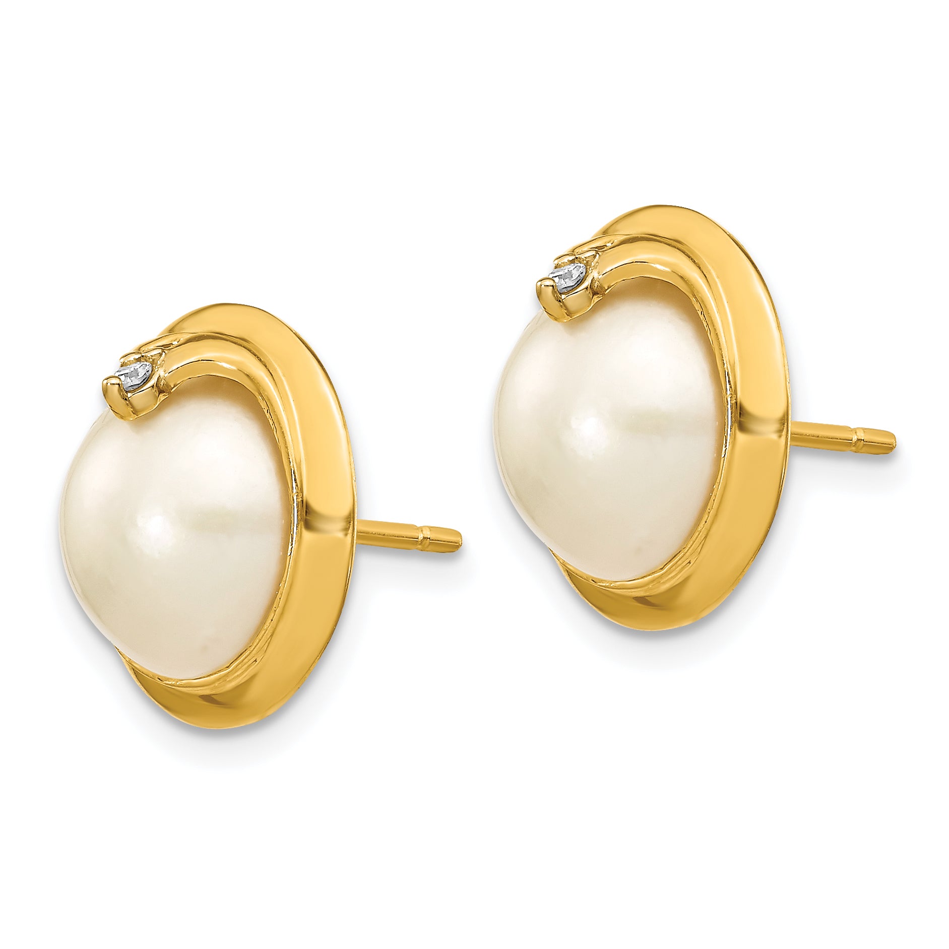 14k 10-12mm Cultured Mabe Pearl & Diamond Earrings Secondary image
