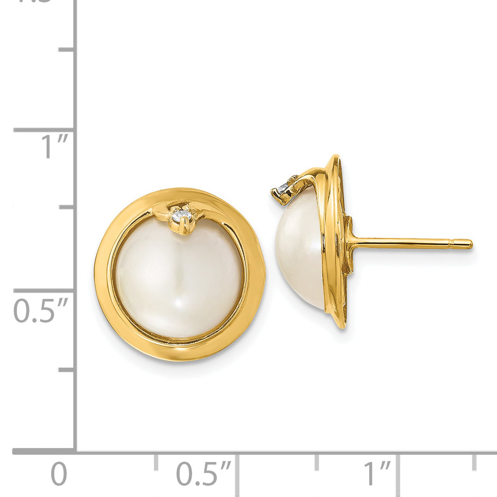 14k 10-12mm Cultured Mabe Pearl & Diamond Earrings