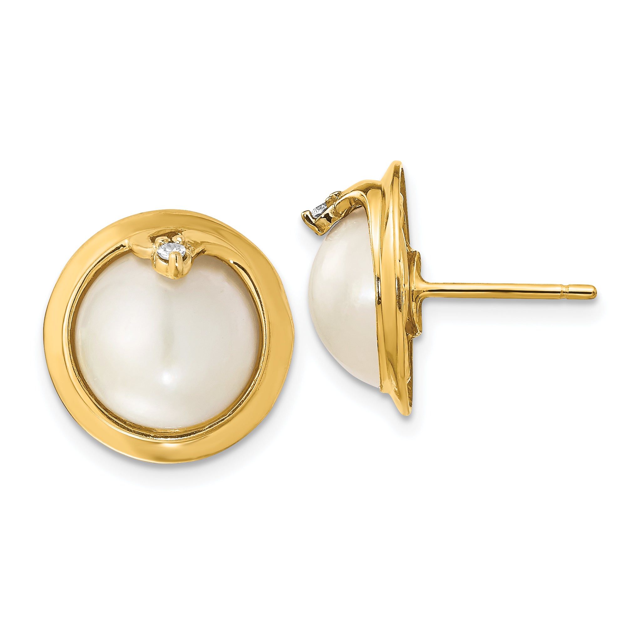 14k 10-12mm Cultured Mabe Pearl & Diamond Earrings