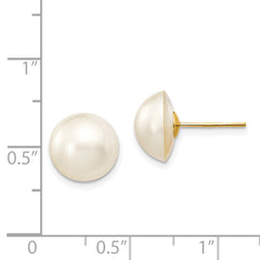 14k 10-11mm White Freshwater Cultured Mabe Pearl Post Earrings