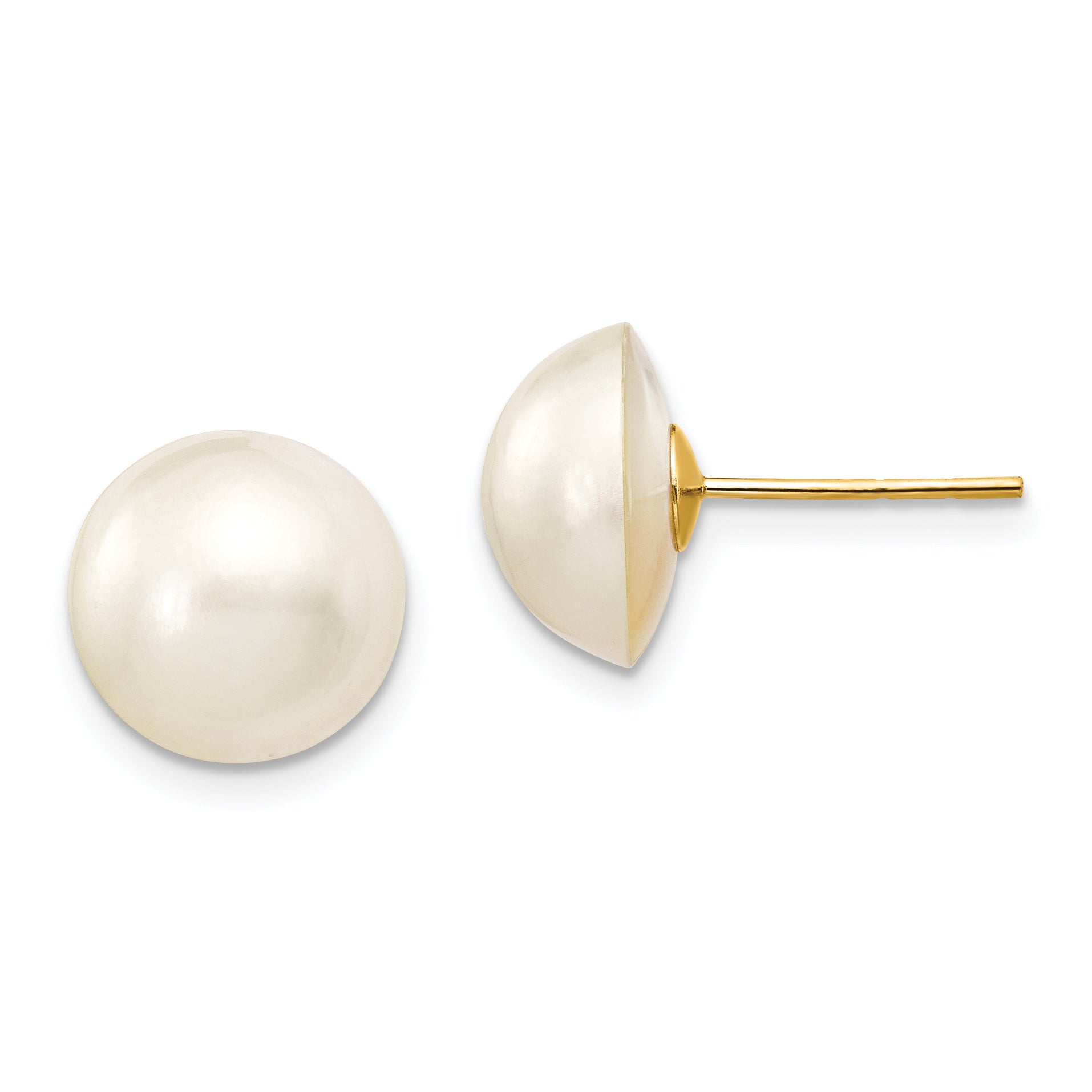 14k 10-11mm White Freshwater Cultured Mabe Pearl Post Earrings Main image