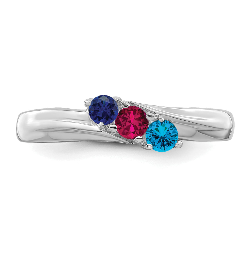 14k White Gold Genuine 3 Stone Mother's Ring - 7 / Genuine