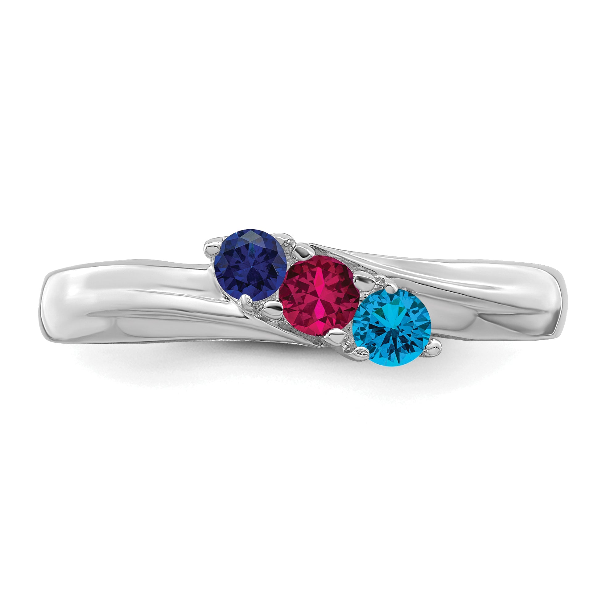 14k White Gold Genuine 3 Stone Mother's Ring - 7 / Genuine