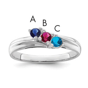 14k White Gold Genuine 3 Stone Mother's Ring - 7 / Genuine