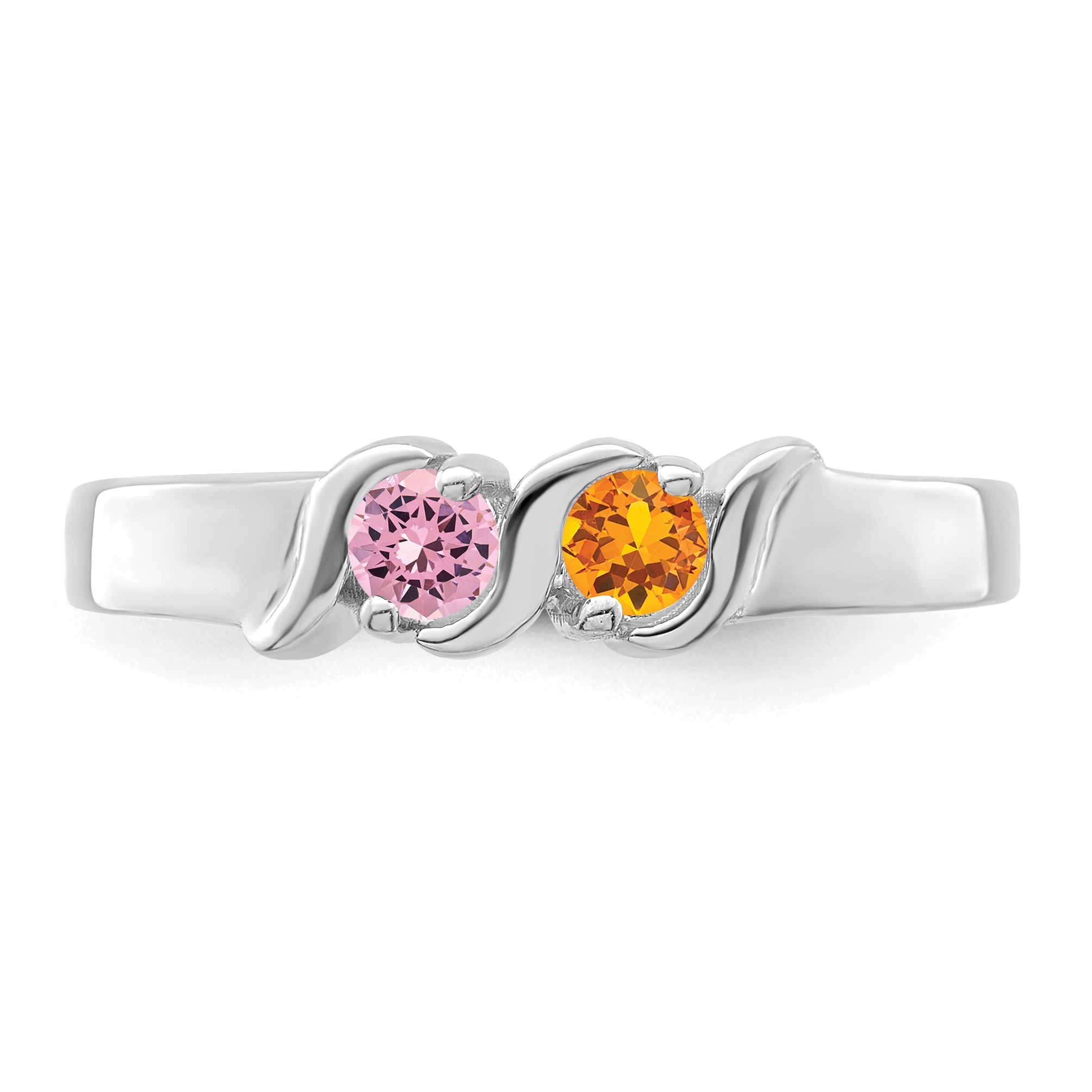 14k White Gold Genuine 2 Stone Mother's Ring - 7 / Genuine