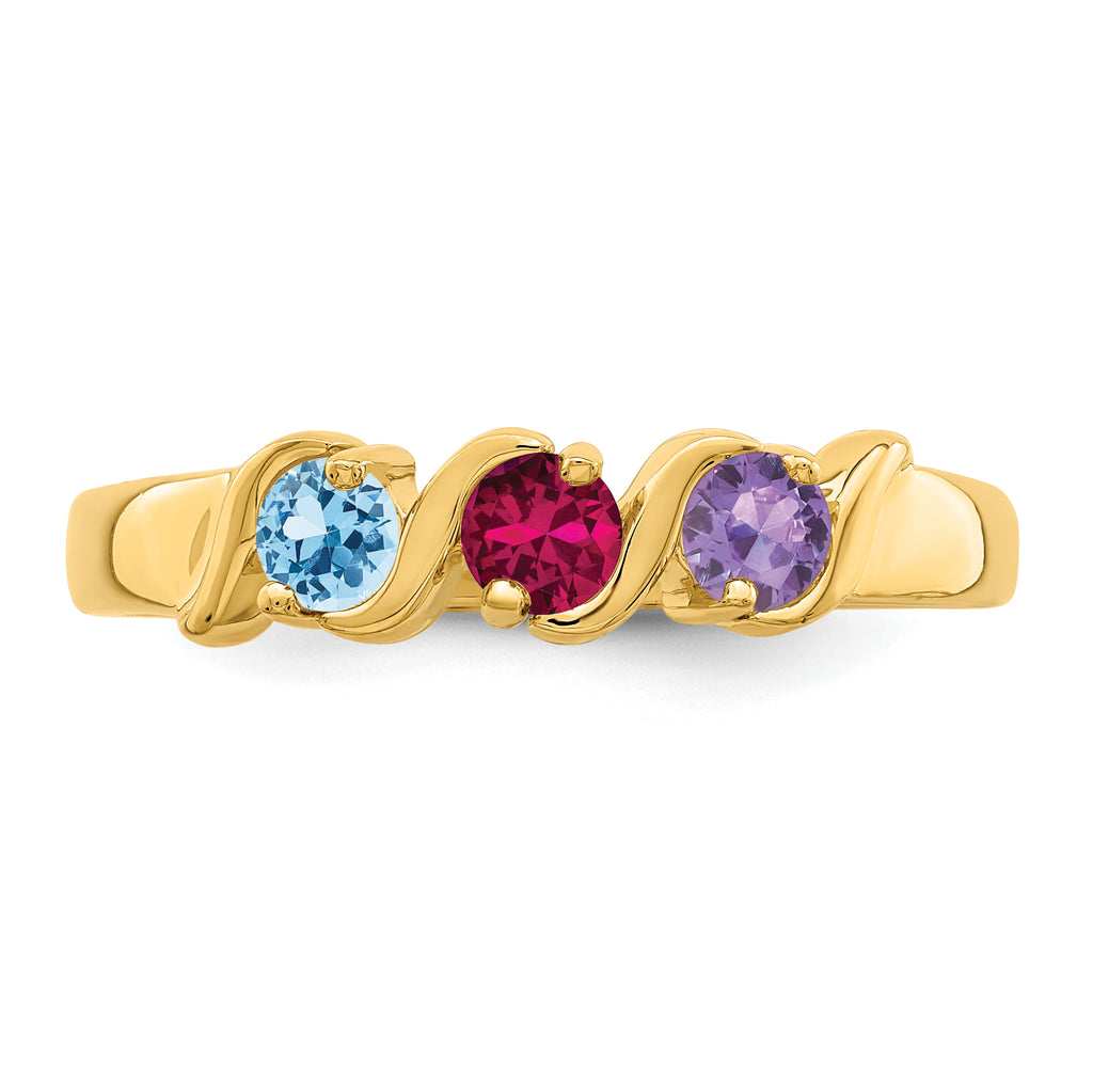 14k Genuine 3 Stone Mother's Ring - 7 / Genuine