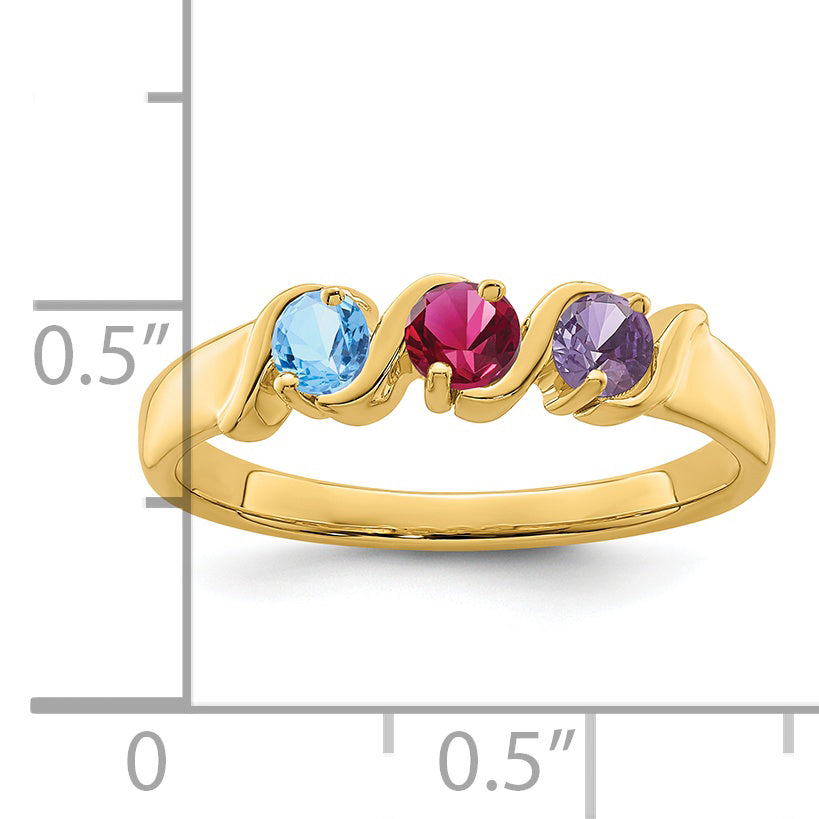 14k Genuine 3 Stone Mother's Ring - 7 / Genuine