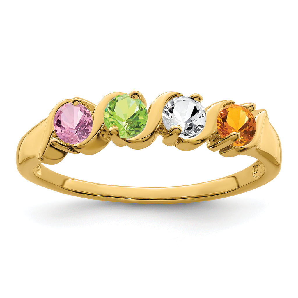 14k Genuine 4 Stone Mother's Ring - 7 / Genuine