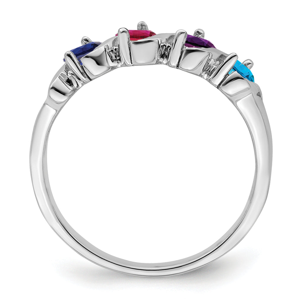14k White Gold Genuine 4 Stone Mother's Ring - 7 / Genuine