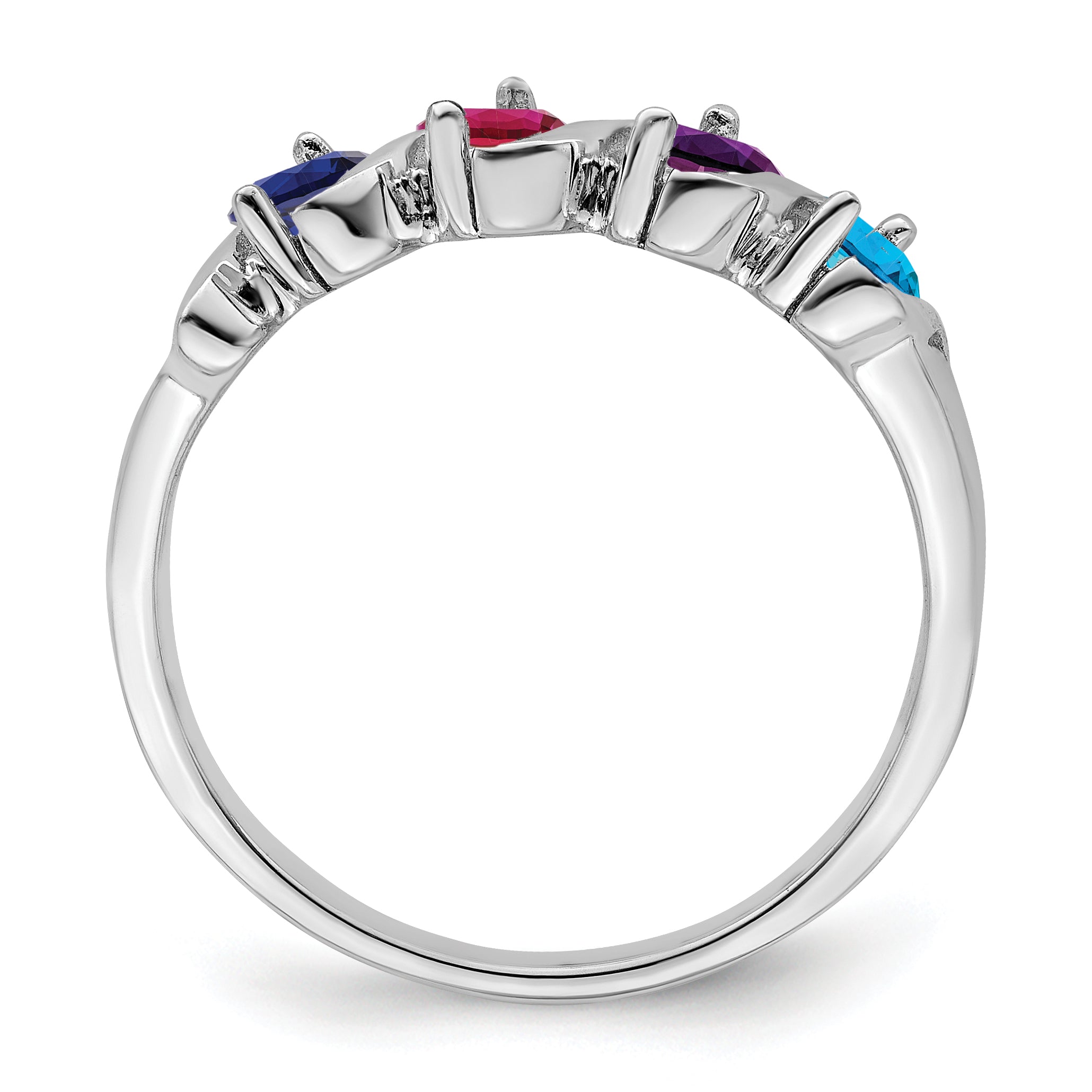 14k White Gold Genuine 4 Stone Mother's Ring - 7 / Genuine