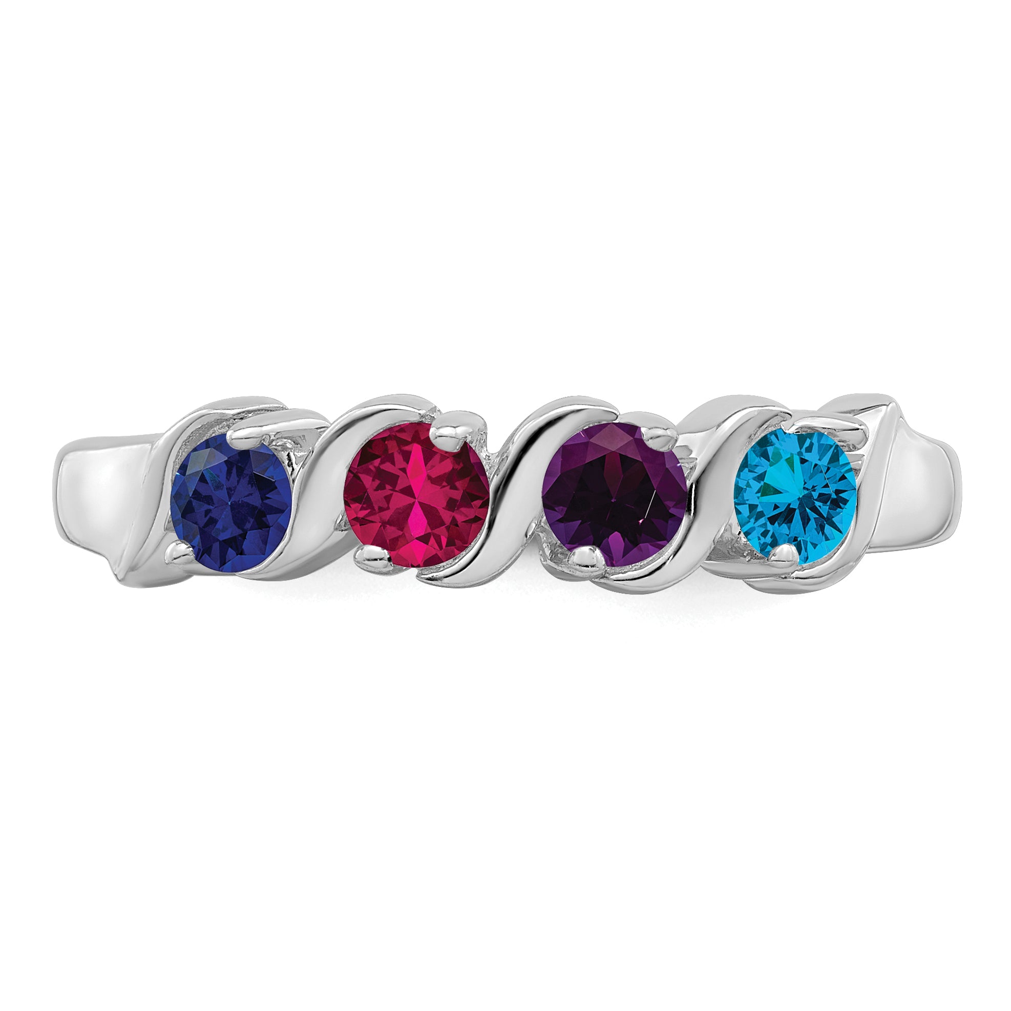 14k White Gold Genuine 4 Stone Mother's Ring - 7 / Genuine
