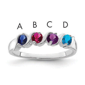 14k White Gold Genuine 4 Stone Mother's Ring - 7 / Genuine