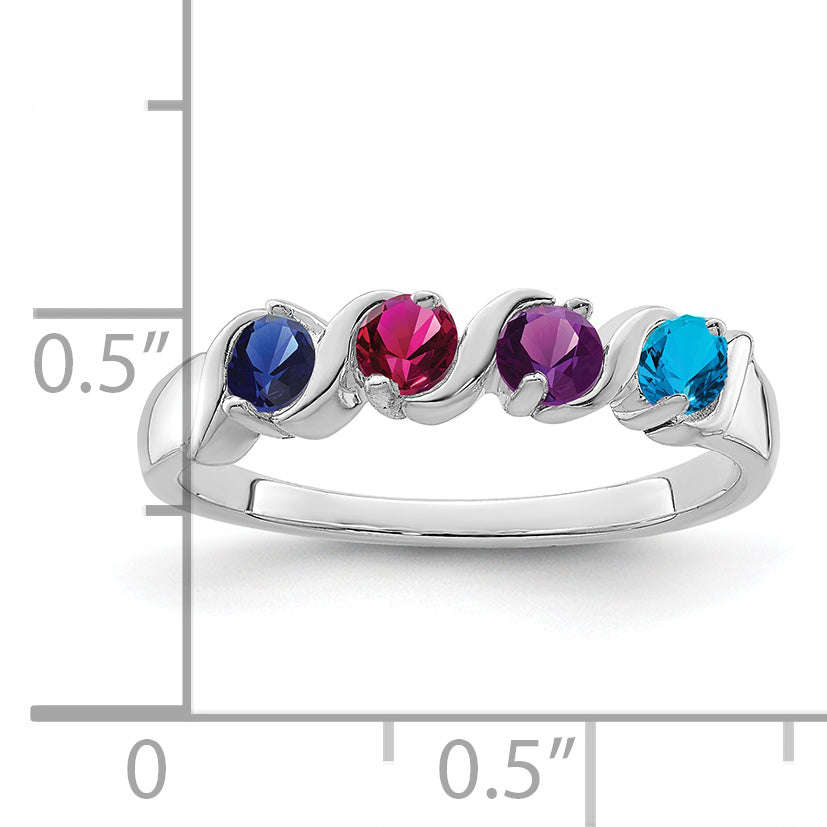 14k White Gold Genuine 4 Stone Mother's Ring - 7 / Genuine