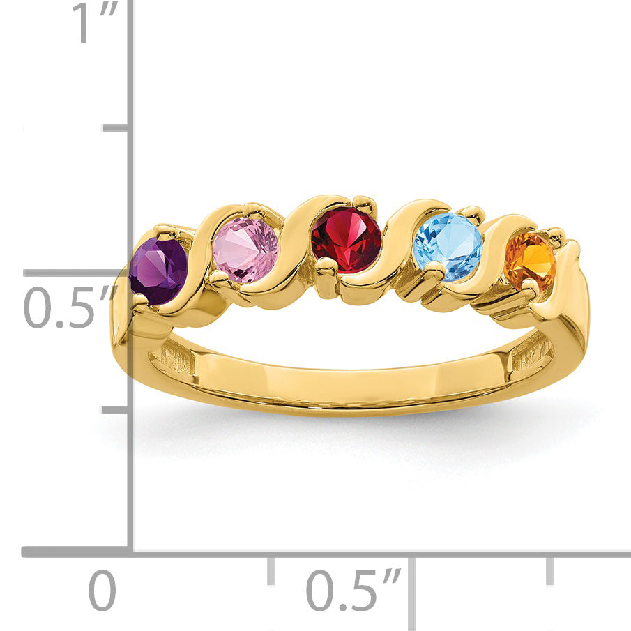 14k Genuine 5 Stone Mother's Ring - 7 / Genuine