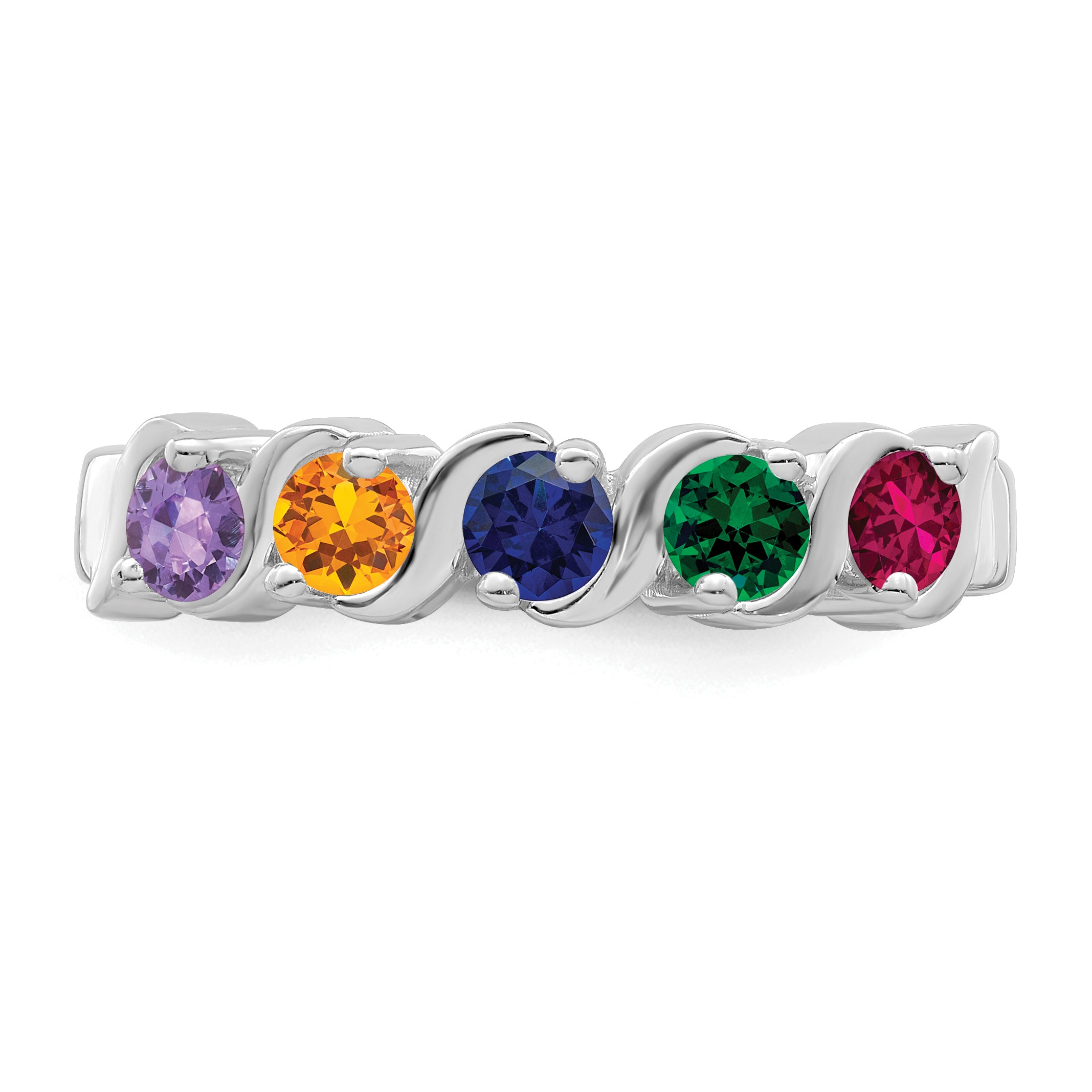 14k White Gold Genuine 5 Stone Mother's Ring - 7 / Genuine