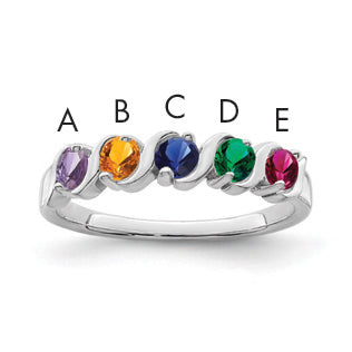 14k White Gold Genuine 5 Stone Mother's Ring - 7 / Genuine