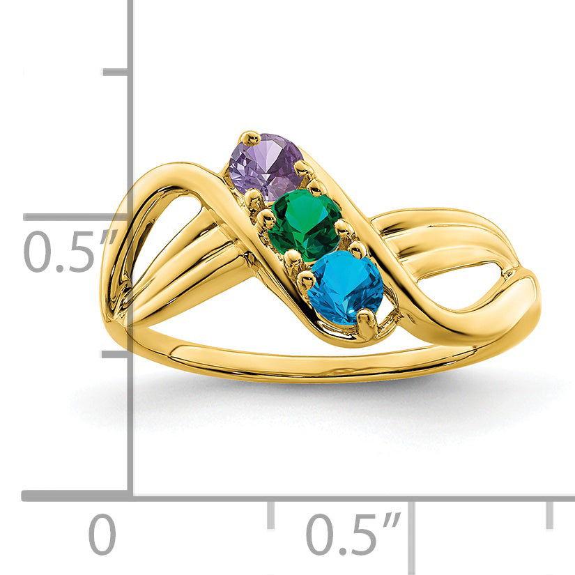 14k Genuine 3 Stone Mother's Ring - 7 / Genuine