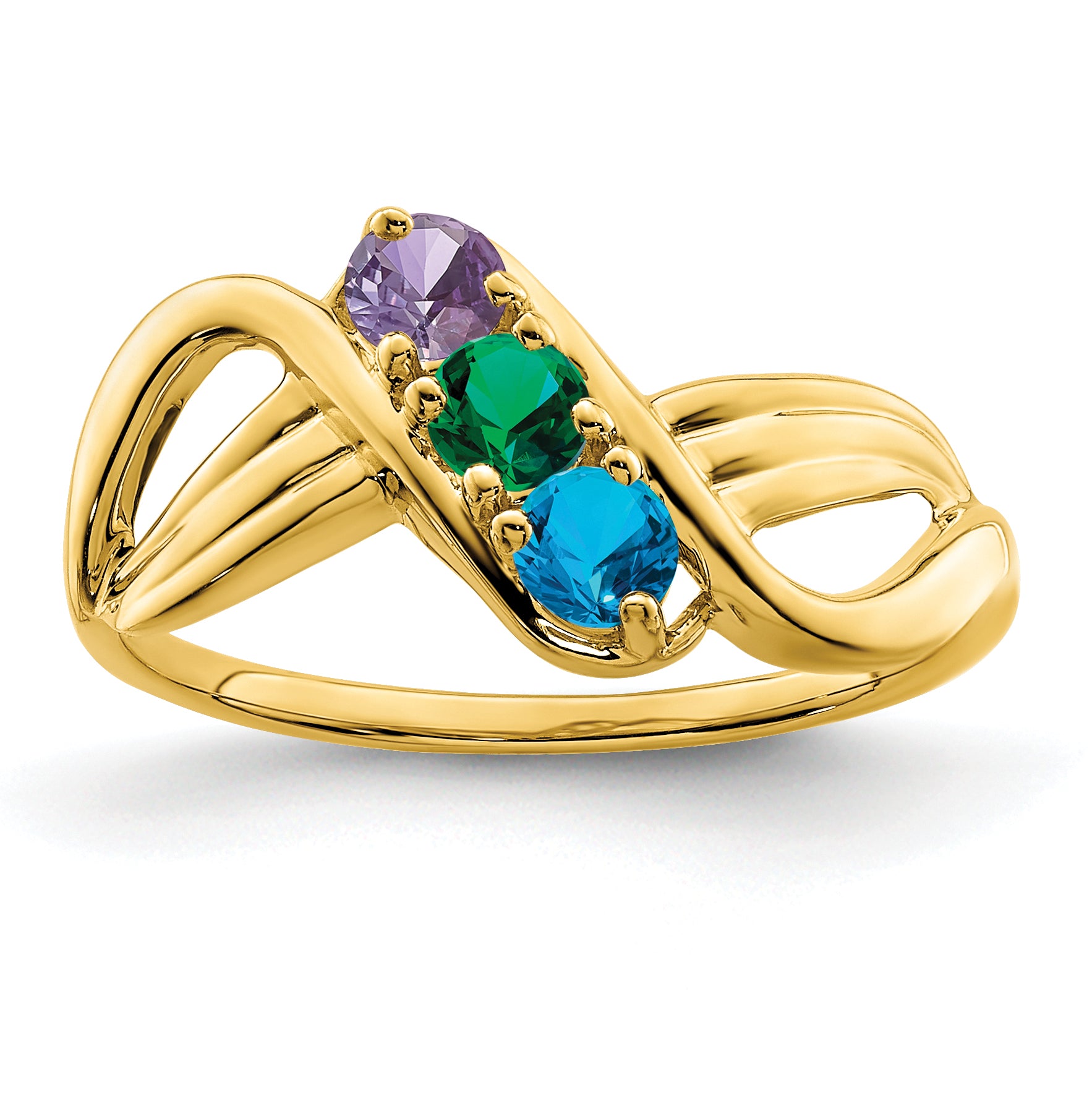 14k Genuine 3 Stone Mother's Ring - 7 / Genuine Secondary image