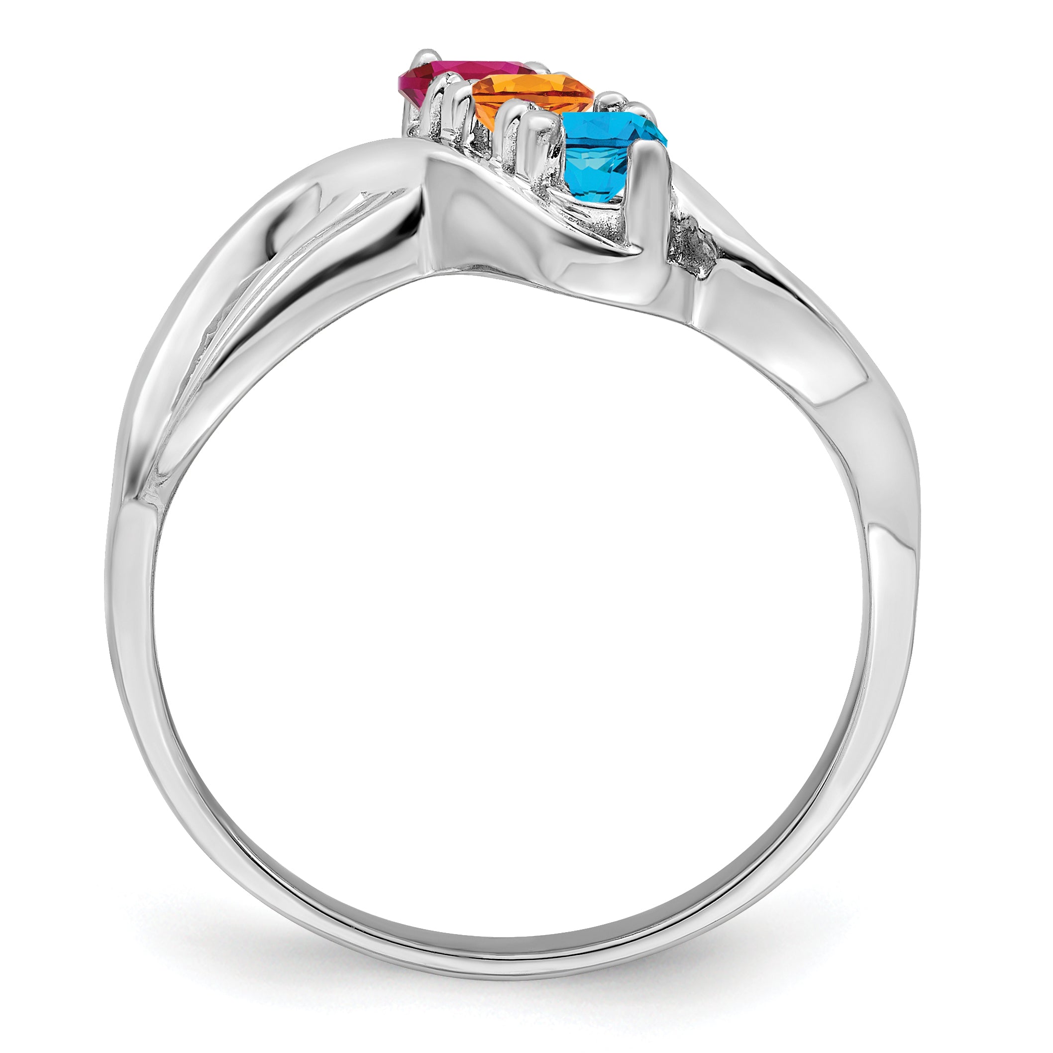 14k White Gold Genuine 3 Stone Mother's Ring - 7 / Genuine Secondary image