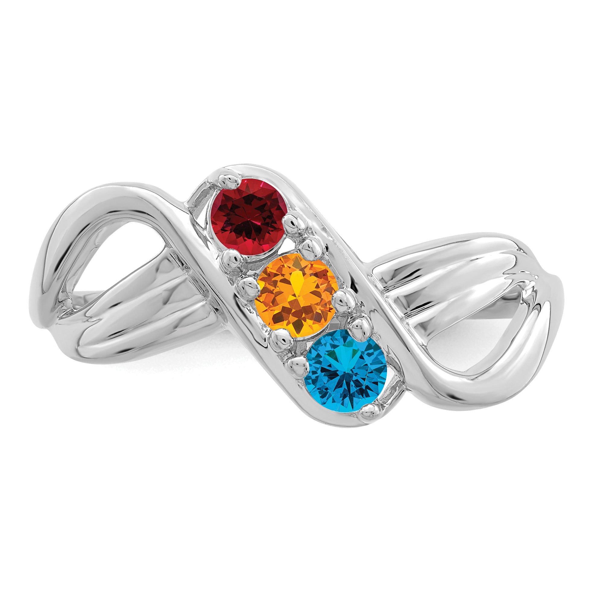 14k White Gold Genuine 3 Stone Mother's Ring - 7 / Genuine