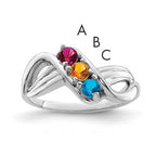 14k White Gold Genuine 3 Stone Mother's Ring - 7 / Genuine