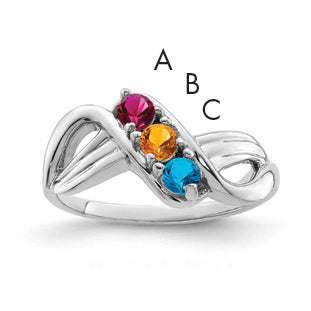 14k White Gold Genuine 3 Stone Mother's Ring - 7 / Genuine