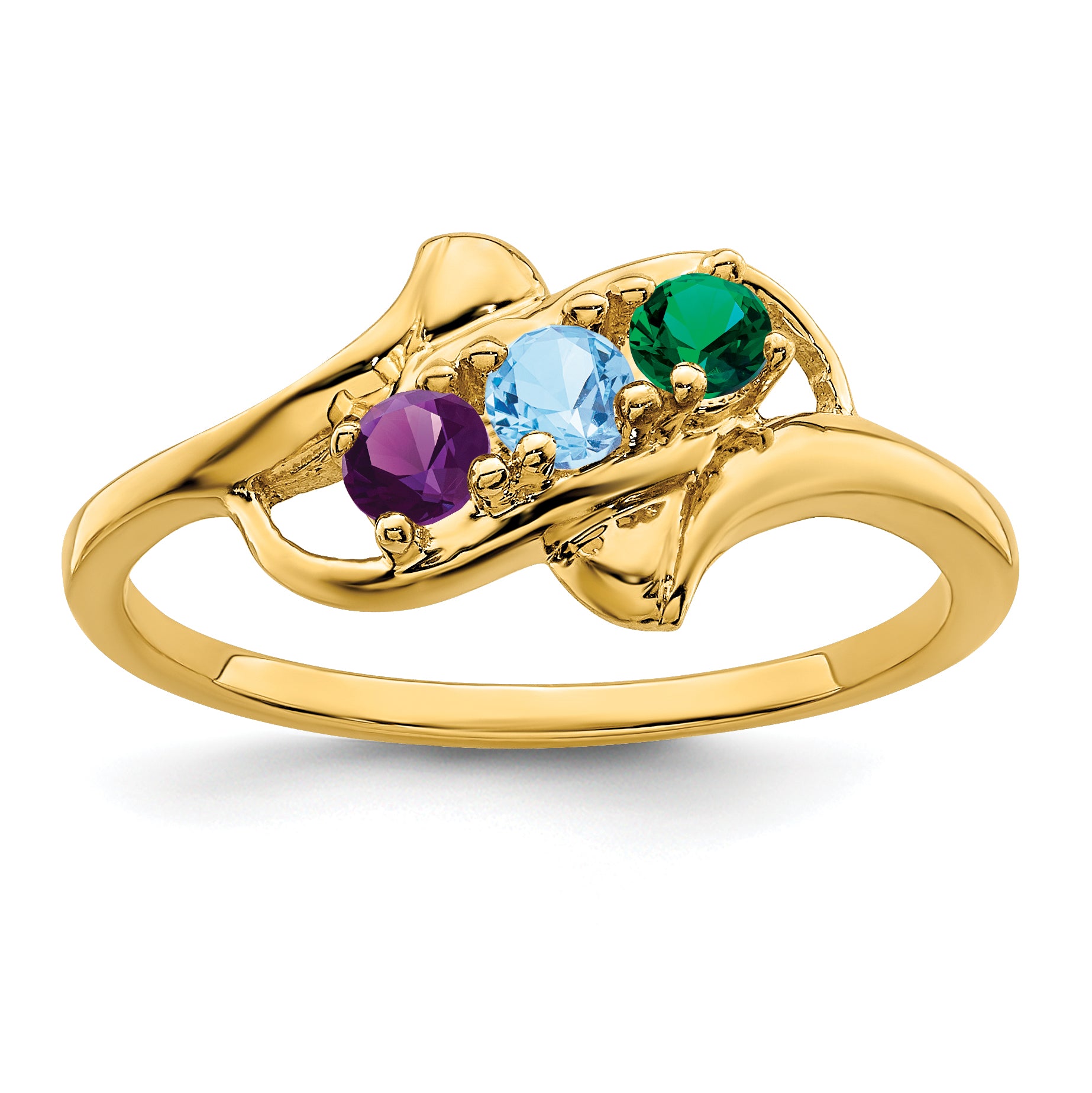 14k Genuine 3 Stone Mother's Ring - 7 / Genuine
