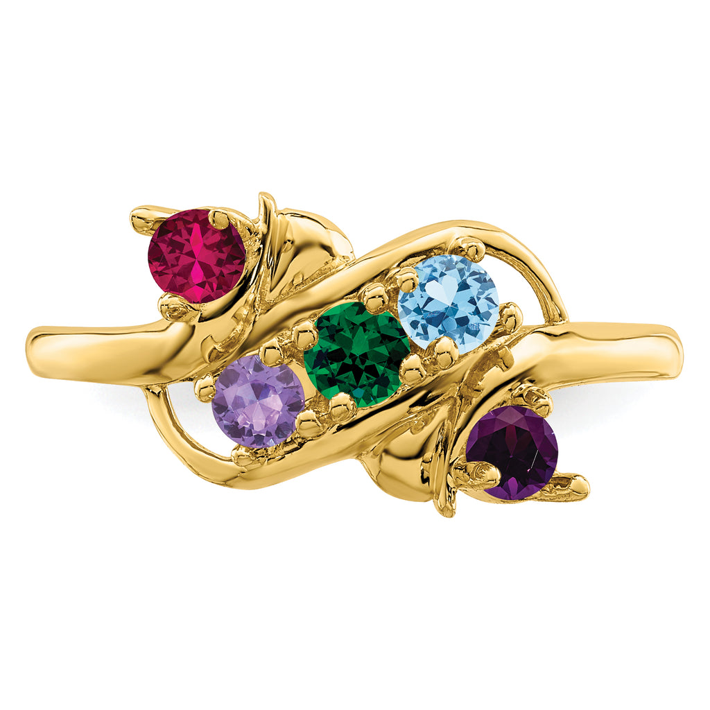 14k Genuine 5 Stone Mother's Ring - 7 / Genuine