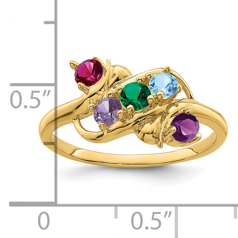14k Genuine 5 Stone Mother's Ring - 7 / Genuine