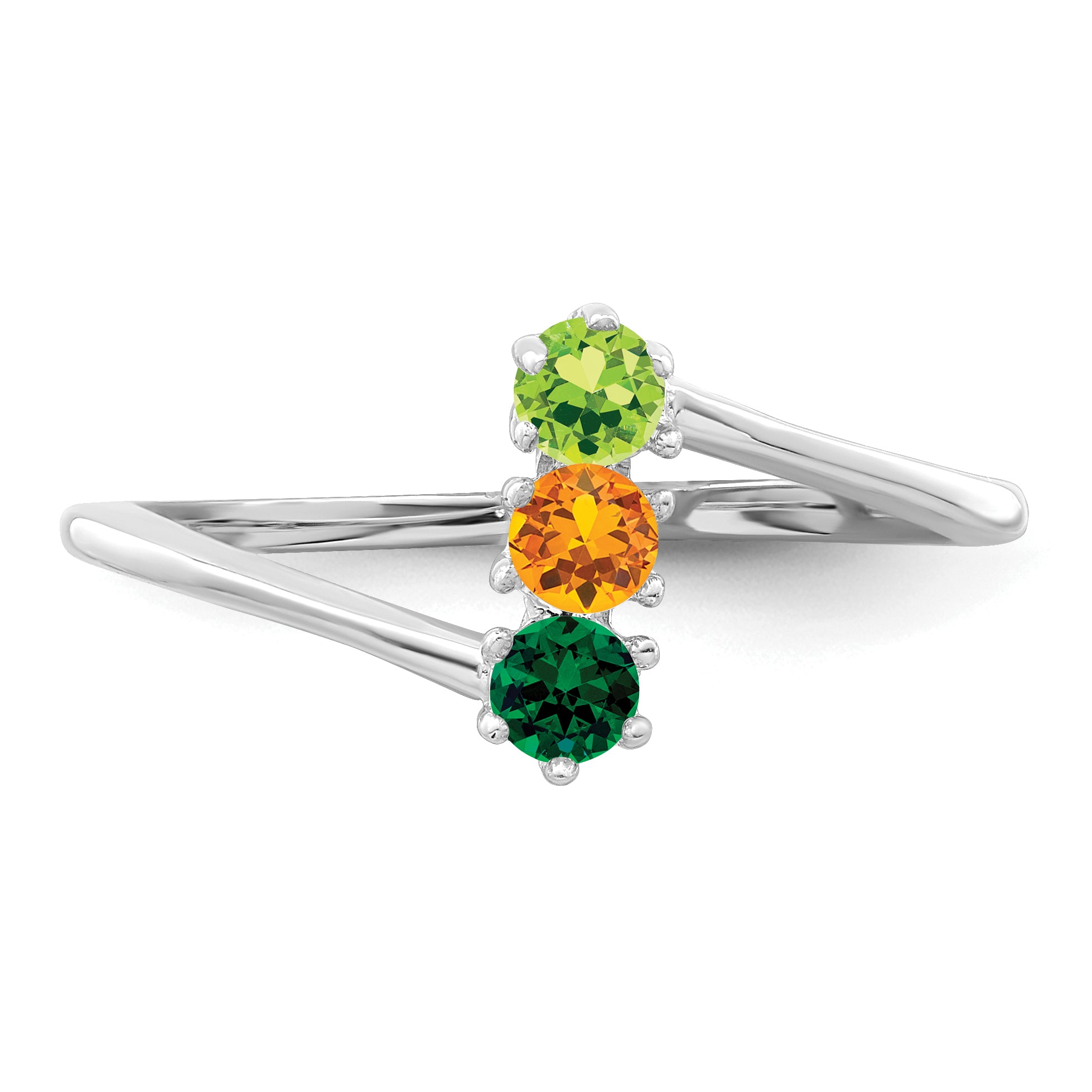 14k White Gold Genuine 3 Stone Mother's Ring - 7 / Genuine