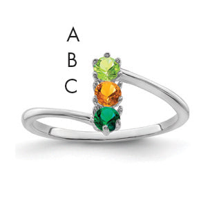 14k White Gold Genuine 3 Stone Mother's Ring - 7 / Genuine