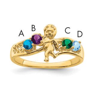 14k Genuine 4 Stone Mother's Ring - 7 / Genuine