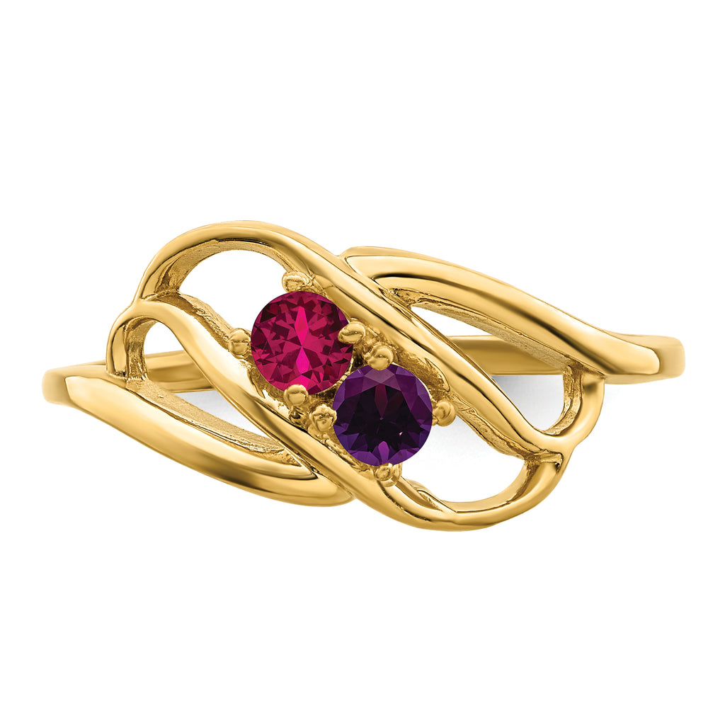 14k Genuine 2 Stone Mother's Ring - 7 / Genuine