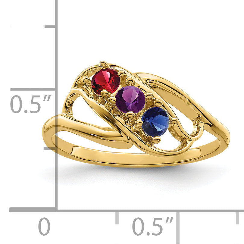 14k Genuine 3 Stone Mother's Ring - 7 / Genuine