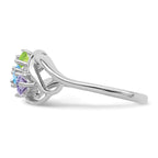 14k White Gold Genuine 3 Stone Mother's Ring - 7 / Genuine