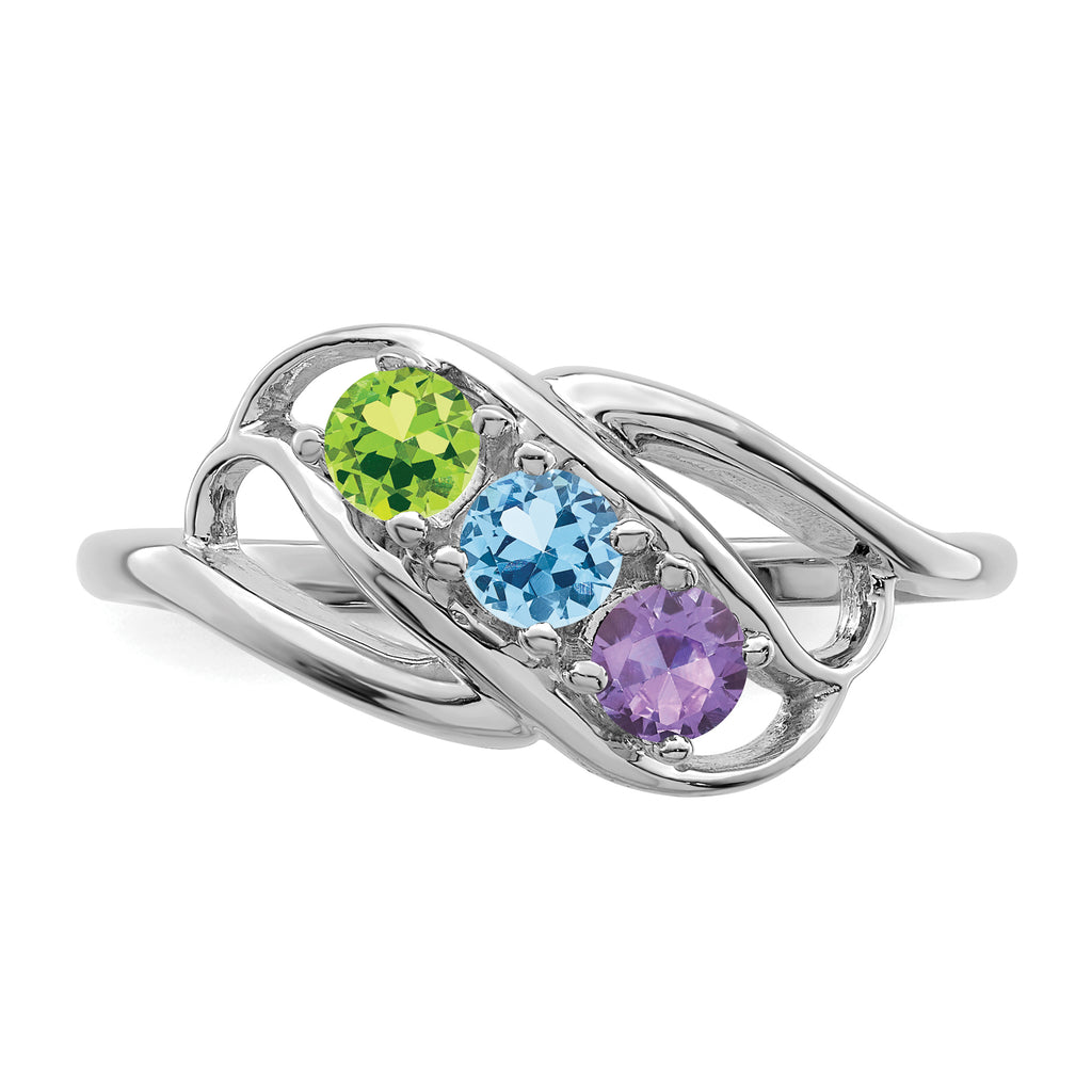14k White Gold Genuine 3 Stone Mother's Ring - 7 / Genuine